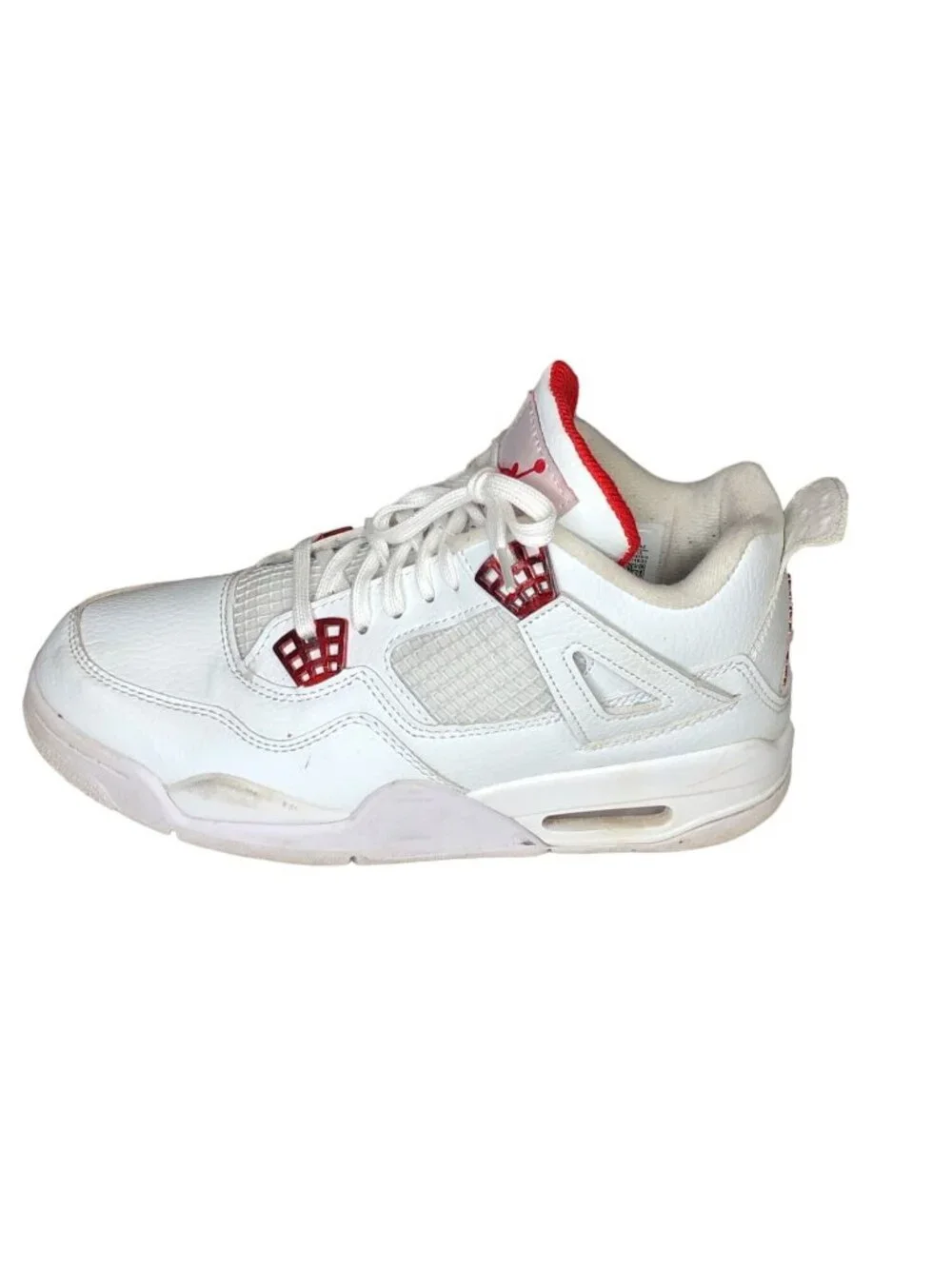 Air Jordan 4 Retro Red Metallic Sneakers Mens 7 White Shoes Athletic Basketball